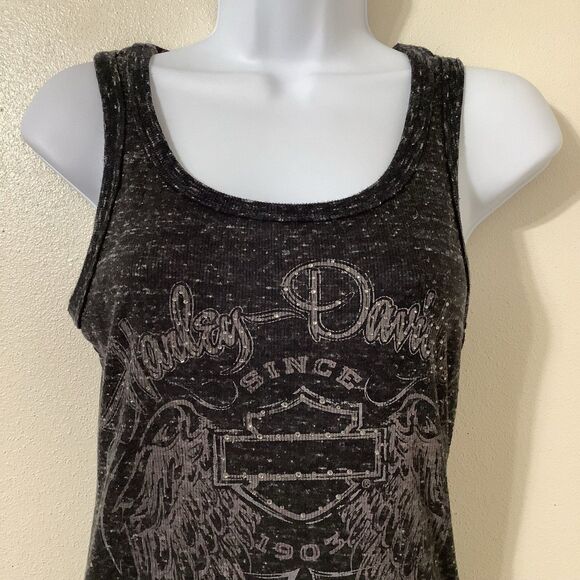 Y2K Harley Davidson Rhinestone Biker Chic Grunge Punk Angel Wing Graphic Tank M - Picture 2 of 12